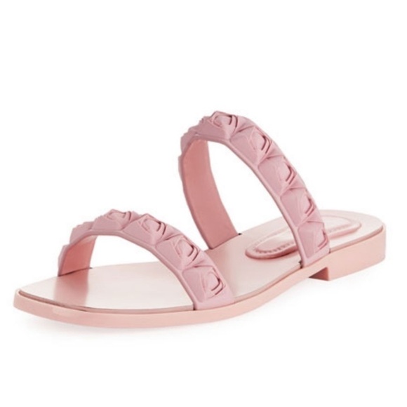 Stuart Weitzman Dusty Rose Rosita Debossed Sandals Rubber Slides 7 BarbieCore - Picture 12 of 13